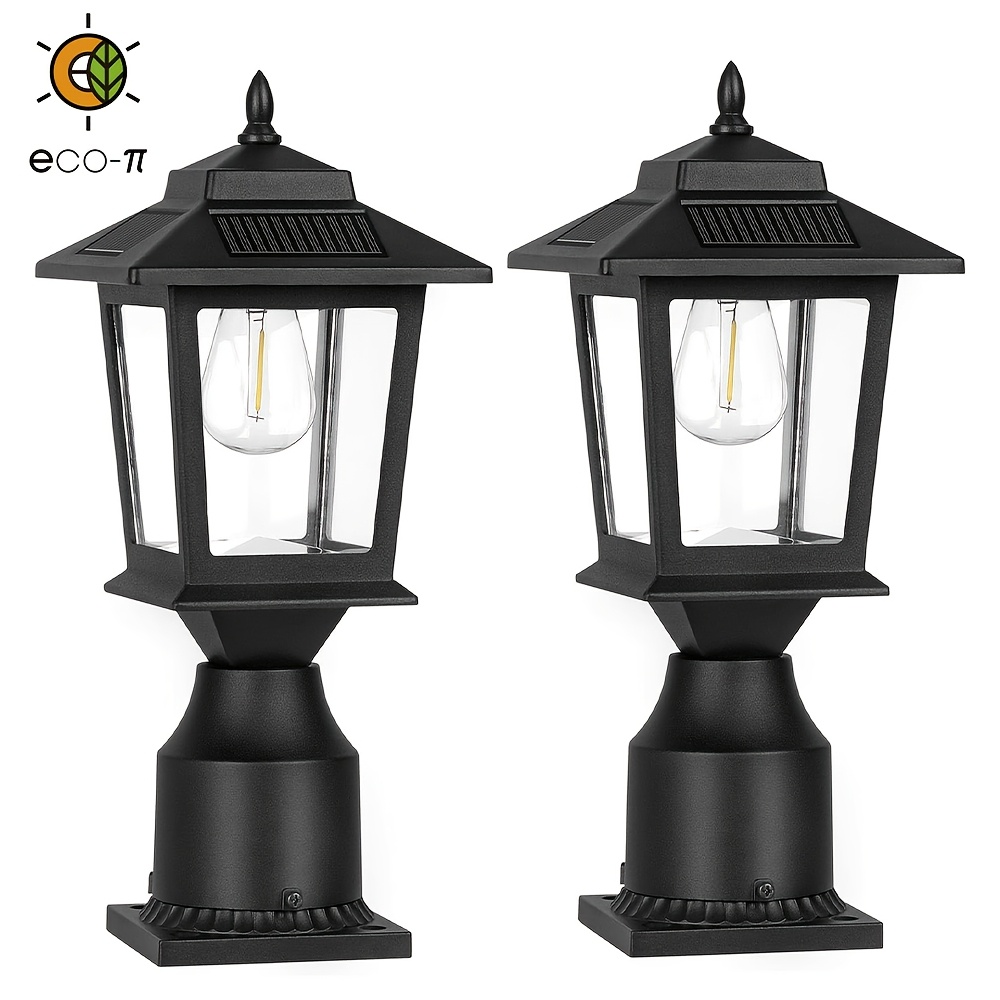 

2 Pack Black Solar Post Lantern Lamp, Outdoor Patio Garden Arrangement Landscape Decoration Lamps, Wall Head Fence Gate Led Solar Post Lantern Light