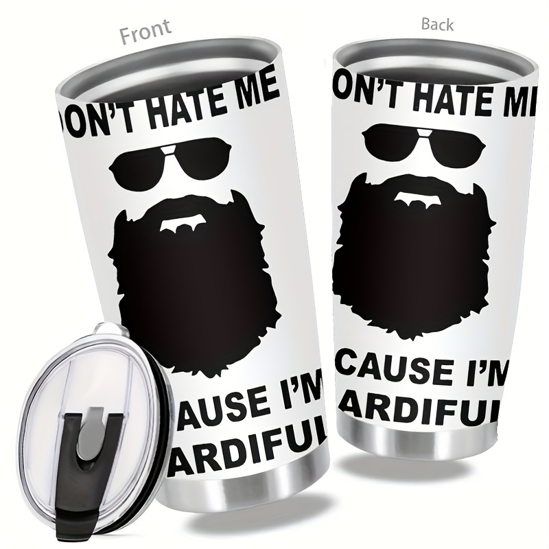 

20oz Insulated Stainless Steel Tumbler With Lid - Jit Beardiful Design, Double-wall, Leak-proof, 304 Stainless Steel Travel Mug For Cold & Warm Drinks, Rust-resistant, Unique Beard Graphics