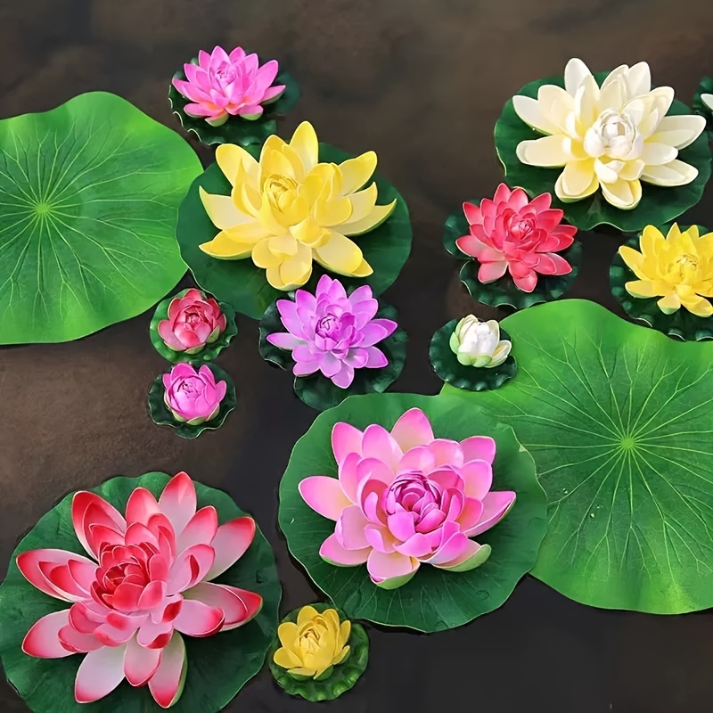

2pcs Artificial Lotus Blossoms, Simulated Floating Water Lily Flower, Plastic Pond Decor For Aquarium Garden Pool Home Decoration