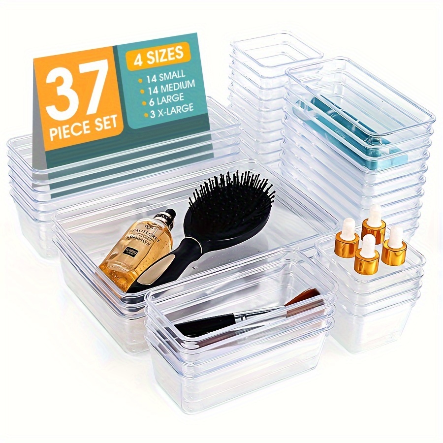 

28/37pcs Desktop Drawer Storage Box Set, Household Drawer Storage Box Set, Multifunctional Bathroom Desktop Storage Box, Drawer Storage Box