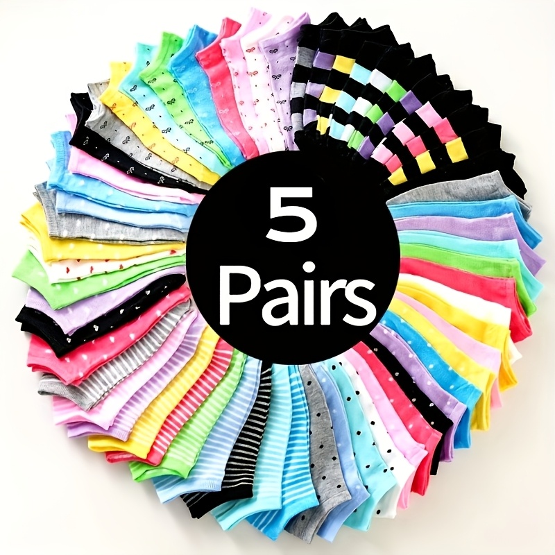 TEMU 10pcs/5pairs Random Colors Summer Women's Sweat-absorbing Short Socks