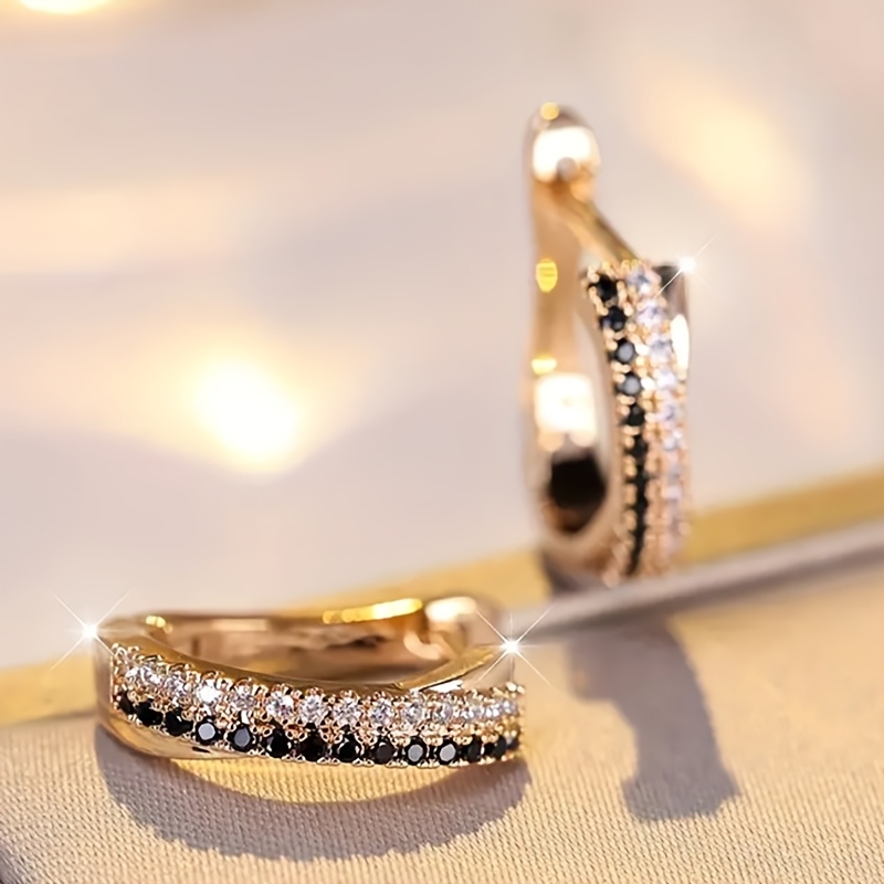 Women's Hoop Earrings with Synthetic Zirconia, Hugging Style