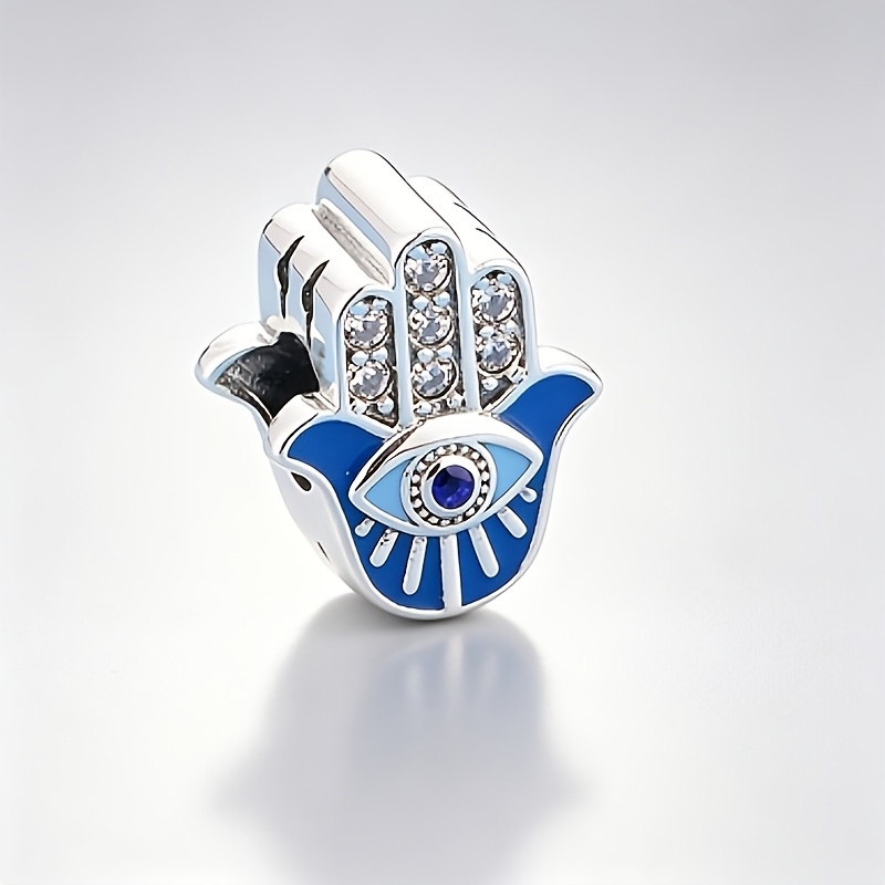 Copper Polished Blue Enamel Hamsa Hand Evil Eye Bead, DIY