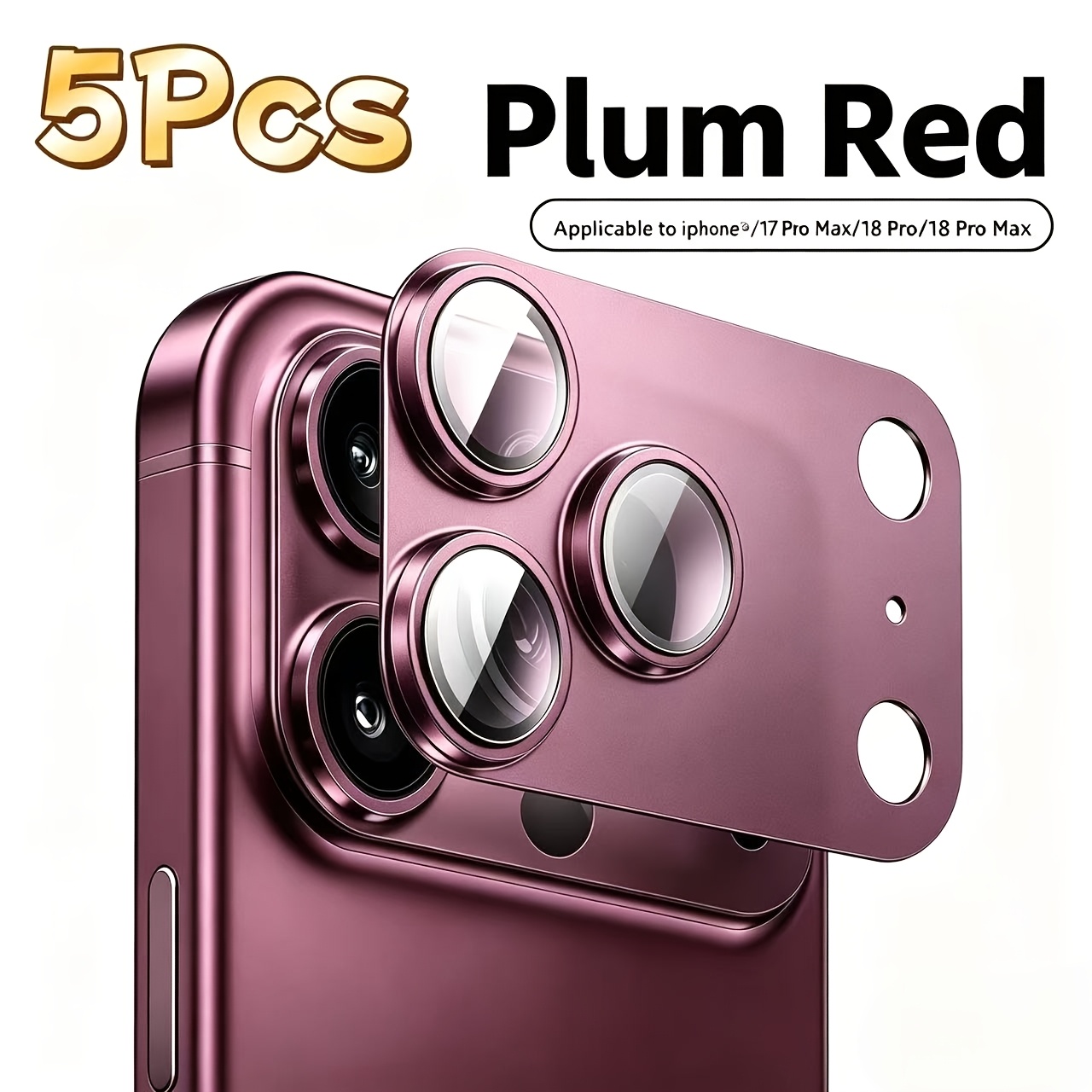 TEMU 5-pack Fashion Aluminum Alloy Armor Phone Rear Camera Lens Protective Film, Compatible With For Iphone 18 Pro Max / 18pro / 17 Pro Max / 17pro