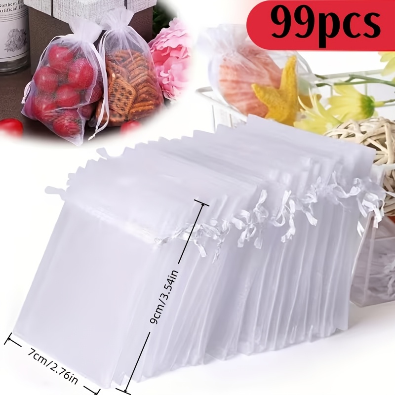 TEMU Gift For Her/him 99pcs Pack White Organza Gift Bags With Drawstring Closure - & Small Nylon Mesh Wedding Favors Suitable For Jewelry, Candy,