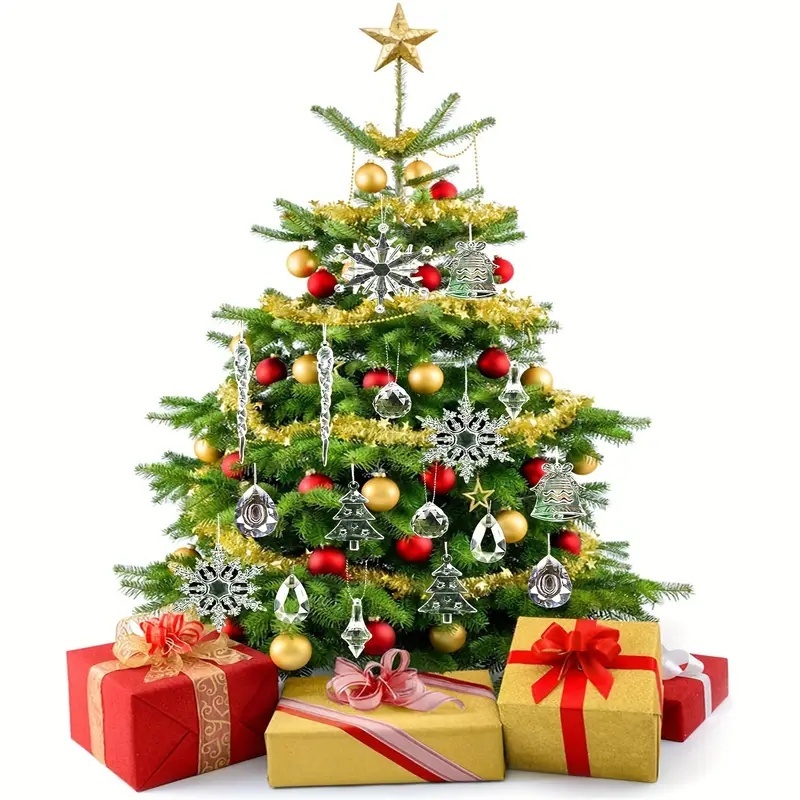 [No Electricity Needed] 35pcs Bohemian Christmas Tree Ornaments - Transparent Icicle Pendants, Durable Plastic Holiday Decor for Wedding & Engagement Party, Winter Wonderland Decorations