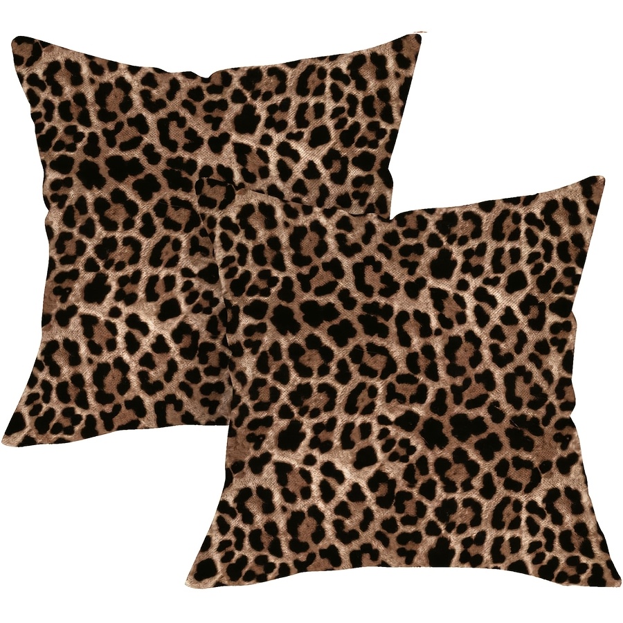 TEMU 2d Flat - 2pcs, 2d Flat Printing Decorative Cushion Covers Leopard Print, Zebra Wildlife Theme, Suitable For Outdoor Home Decor, Farmhouse Style