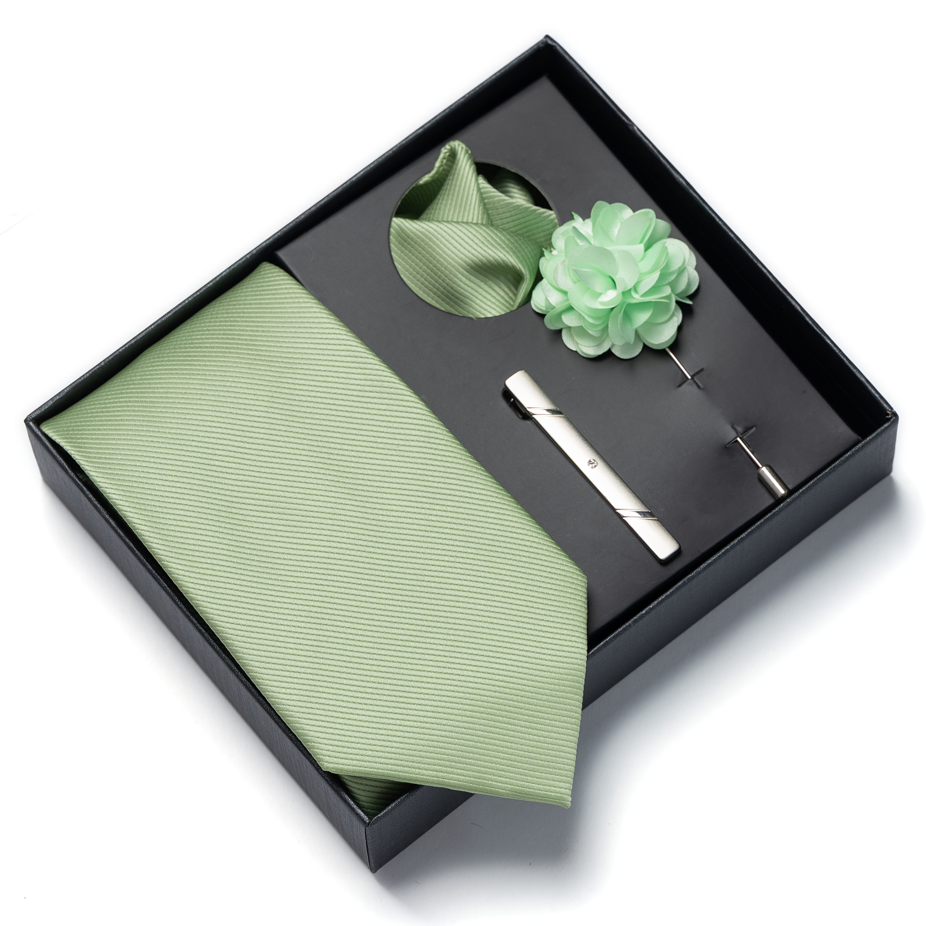 TEMU A Set Of 4 Items Including A Tie Clip, A Boutonniere, A Pocket Square, And 's Tie, Packaged As A Formal Business Gift Box. Suitable For Work