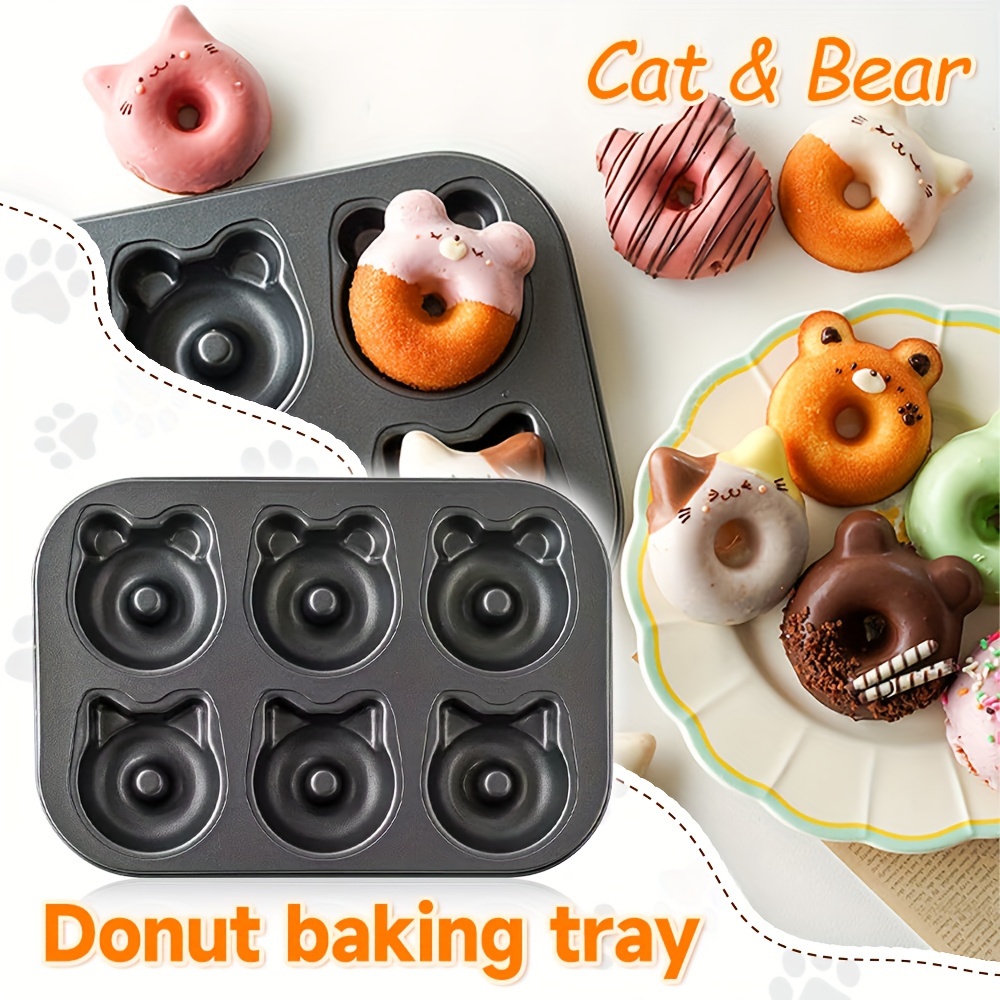 

6-cavity Non-stick Donut Baking Tray With Cat & Bear Shapes, Cartoon Animal Donut Mold Pan, Non-stick Mini Doughnut Baker For Chocolate Cake Muffins