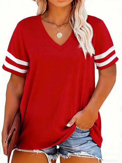 plus size plus size plus size v neck solid t shirt elegant short sleeve womens casual wear