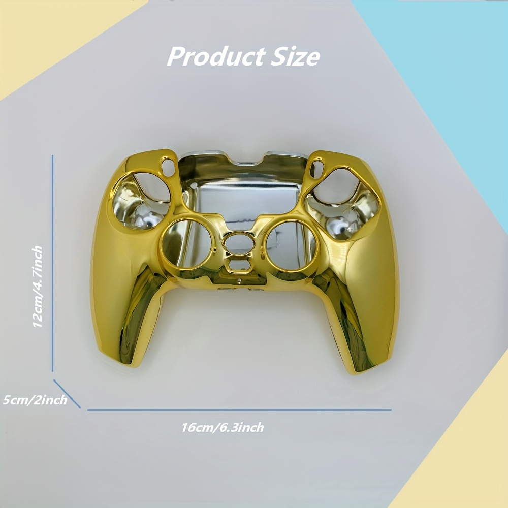golden chrome glossy replacement shell for ps5 controller eye catching mirror effect abs case decorative trim cover plate for diy ps5 gamepad customization details 9