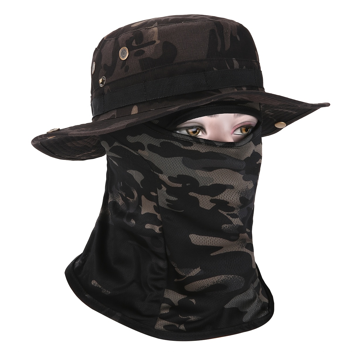 2pcs Set/outdoor Bucket Hat, , Half-face Mask Set, Outdoor Wide-brim Fisherman Hat, Summer Breathable Dome Cap