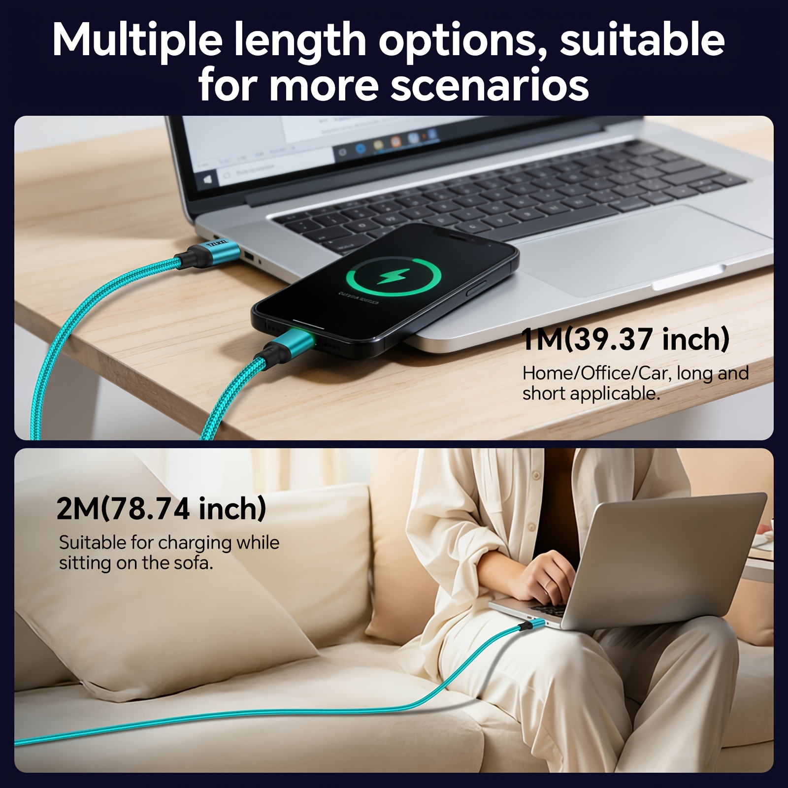 3pcs Fast Charging Cable with Smart Display Light