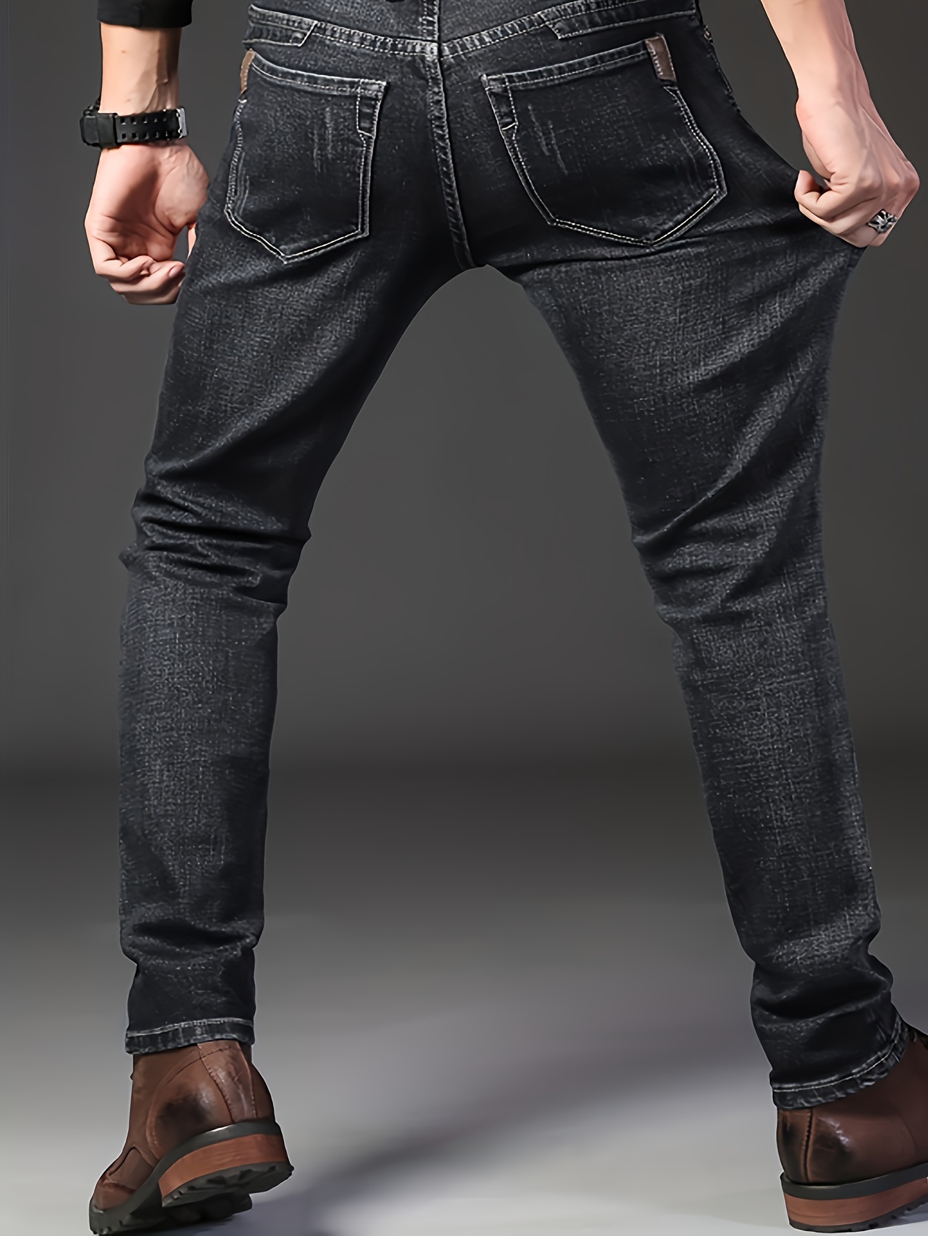 Men Slim-Fit Leather Pants Semi-Leather Pants Stitching Skinny