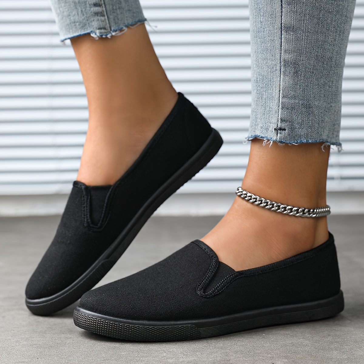 TEMU Women's Canvas Slip-on Shoes, Casual Round Toe Flats, R Leisure Sports Shoes, Comfort Work Footwear