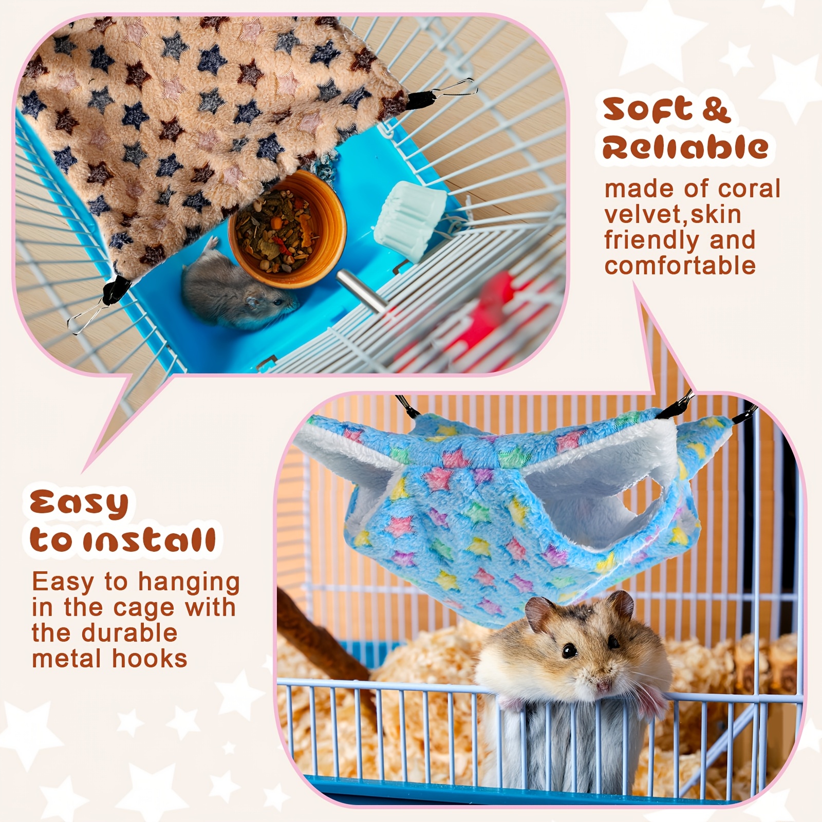 4pcs Small Animal Hanging Hammock Double Layer Bunk Bed