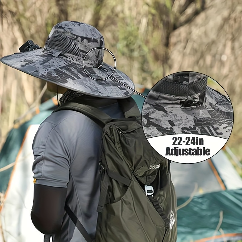 outdoor wide brim sun hat with 2 solar fan sun bucket hat for men women bucket fishing beach hat with fan built in details 2