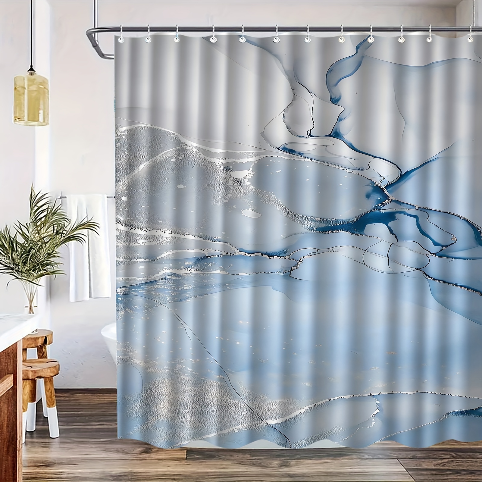 

Elegant Pattern Shower Curtain With Hooks, Water-resistant Polyester Decor For Home Bathroom, Machine Washable Knit Fabric Bath Divider, For Room Decor