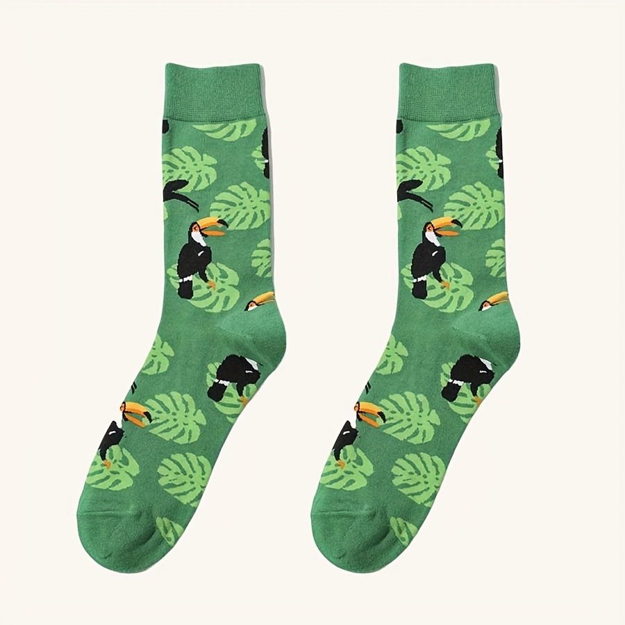E-shop 1 Paar Damen Wadenhohe Socken mit Tukan-Motiv, atmungsaktiv, bequem kreativ . Geeignet für Damen-Outdoor-Kleidung, diese Socken sind bequem,