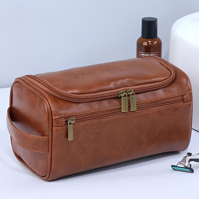 

Large Travel Shaving Bag: Pu Leather, Waterproof, No Fragrance - Perfect For Men's Grooming