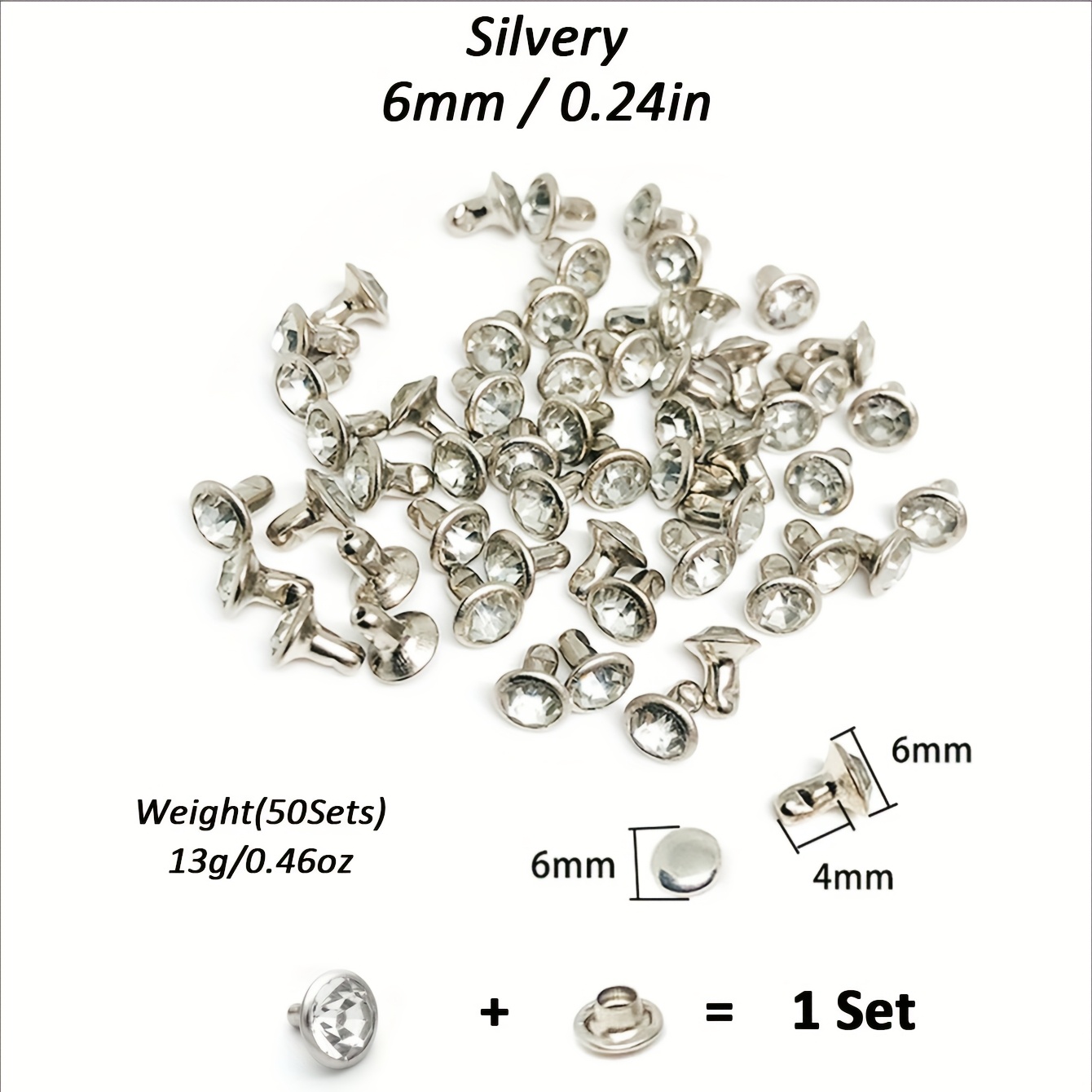 E-shop 50 Sets Kupferbasierte Multicolor Strassnieten Steampunk Funky Nieten Schnelle Strassstecker DIY-Accessoires Silber/Goldfarben Passend für Punk