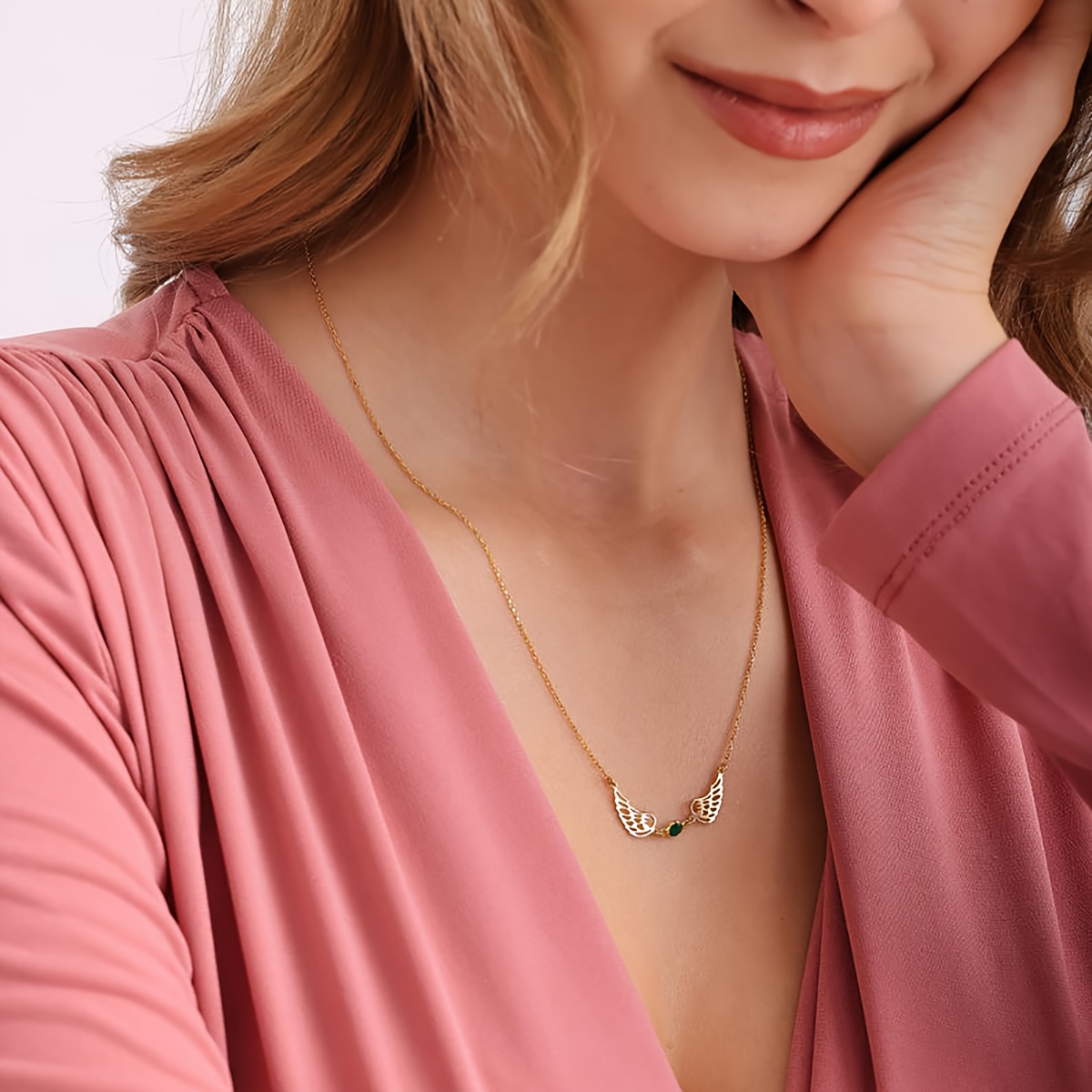 Personalized Angel Wings Birthstone Necklace, 304L Stainless Steel