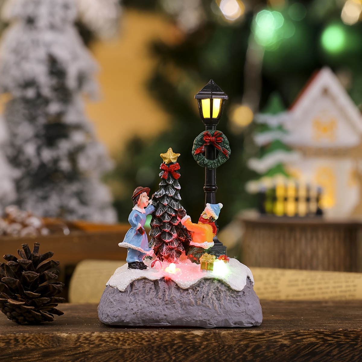 TEMU 1 Piece, New Christmas Decorative Resin House Micro-landscape Illuminated Snowman Tabletop Ornament - Collectible Figurine Gift