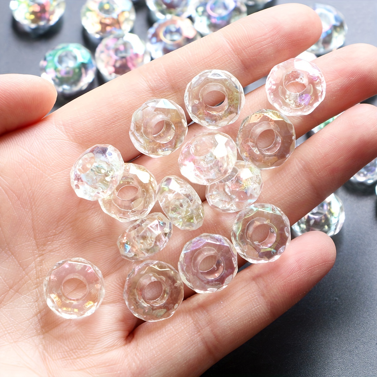 20pcs Faceted Big Hole Wheel Transparent Beads for DIY