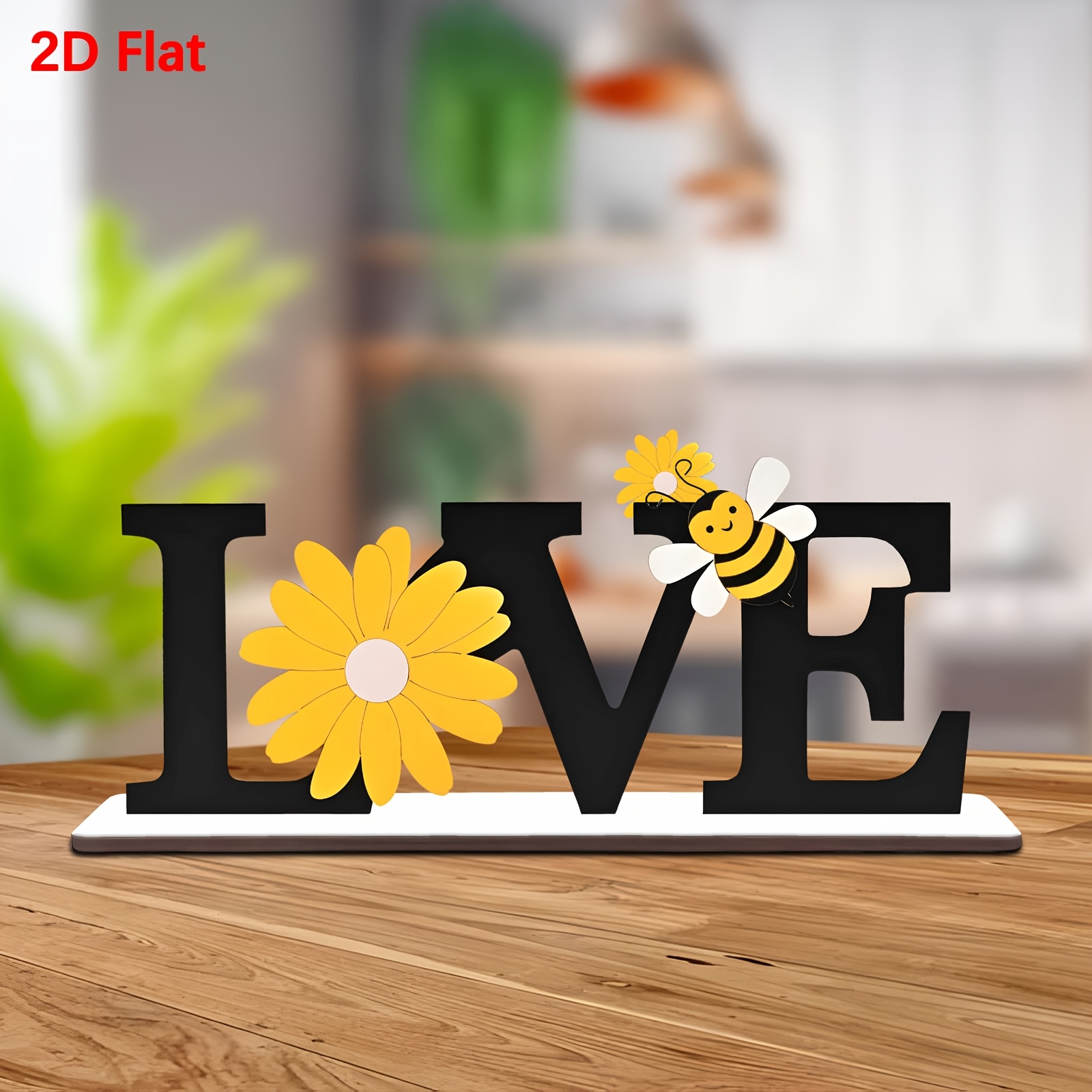 TEMU 1pc, Love Wooden Spring With Bees And Sunflowers, Rustic Farmhouse Decor For , Walls, Trays, Shelves, And Fireplaces, Lovely Wooden Living Room