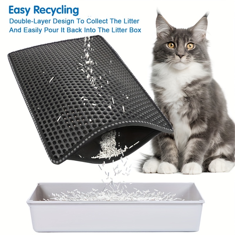 

Cat Litter Mat, Kitty Litter Trapping Mat, Double Layer Mats Scratching Design, Urine Waterproof, Easy Clean, Scatter Control 21" X 14" Black