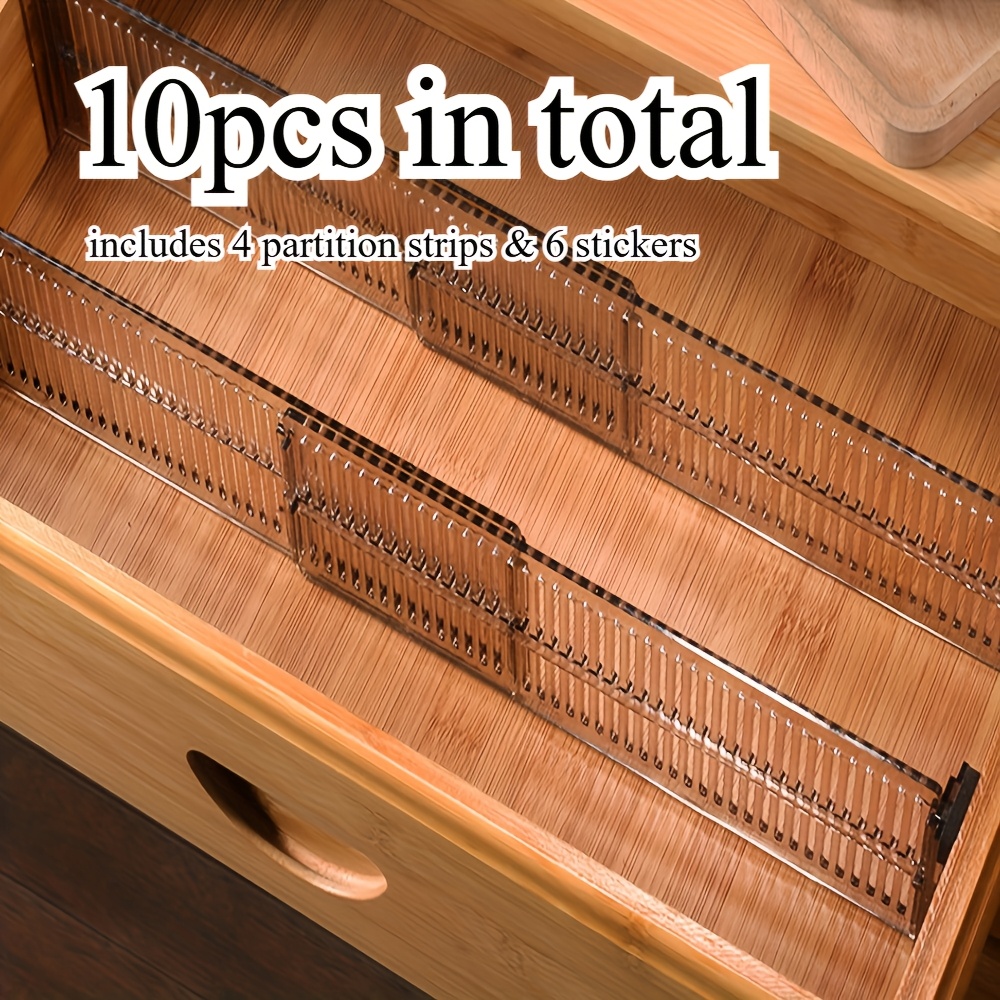 

10pcs Adjustable Drawer Divider Set With Non-slip Stickers - Plastic Organizers For Underwear, Socks & More - Space-saving Vertical & Horizontal Storage Solution