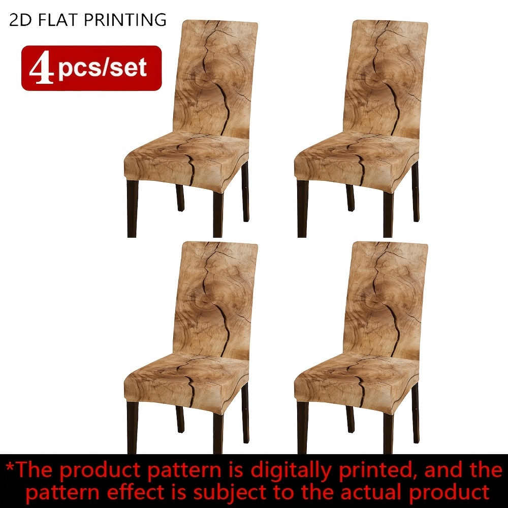 TEMU Juego de 4/6 fundas modernas para sillas de madera agrietada - Protectores de asiento elásticos y estirables con realista de veta de madera,