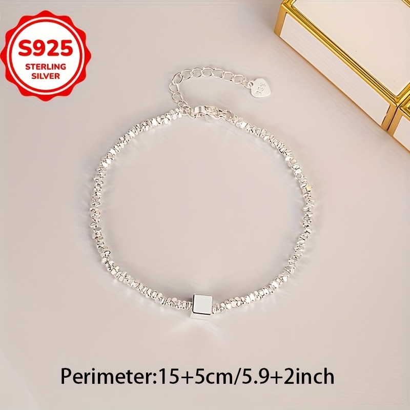 925 Silver Small Square Pendant Chain Bracelet Gift for All Season