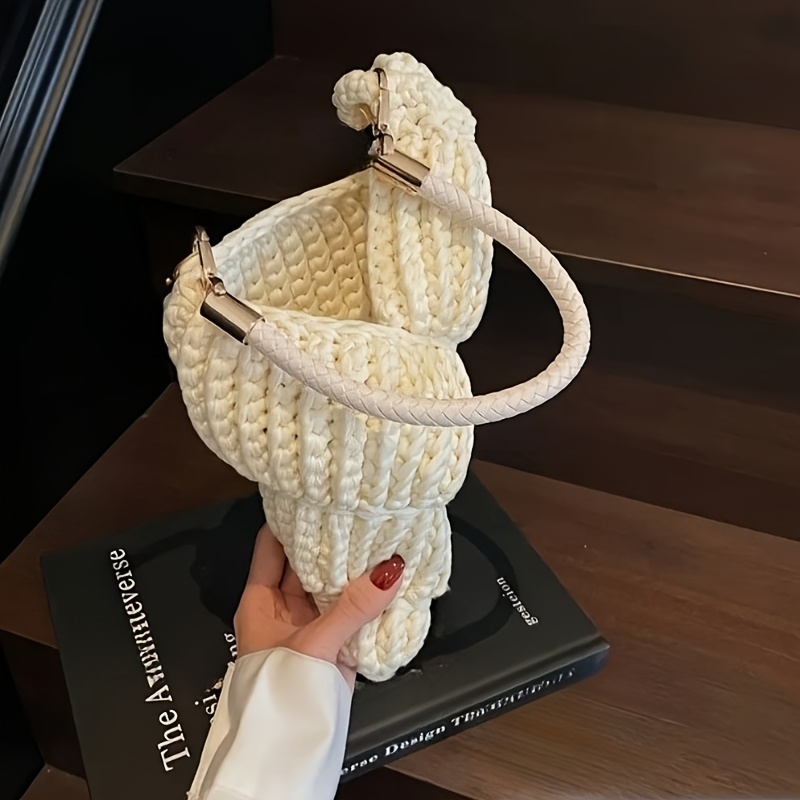 [Handwoven Seashell Crochet] Lightweight Polyester Handwoven Seashell Crochet Handbag | Detachable Adjustable Strap, Summer Vacation Women's, Casual Open Design Beach Bag