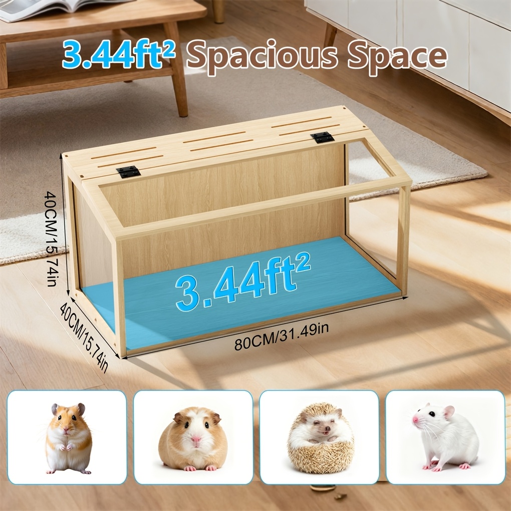 TEMU 1 Set BINGOPAW Jaula para Hámsteres de Múltiples Niveles, de Madera con Vidrio Templado, Rampa Espaciosa y Transpirable, Desmontable