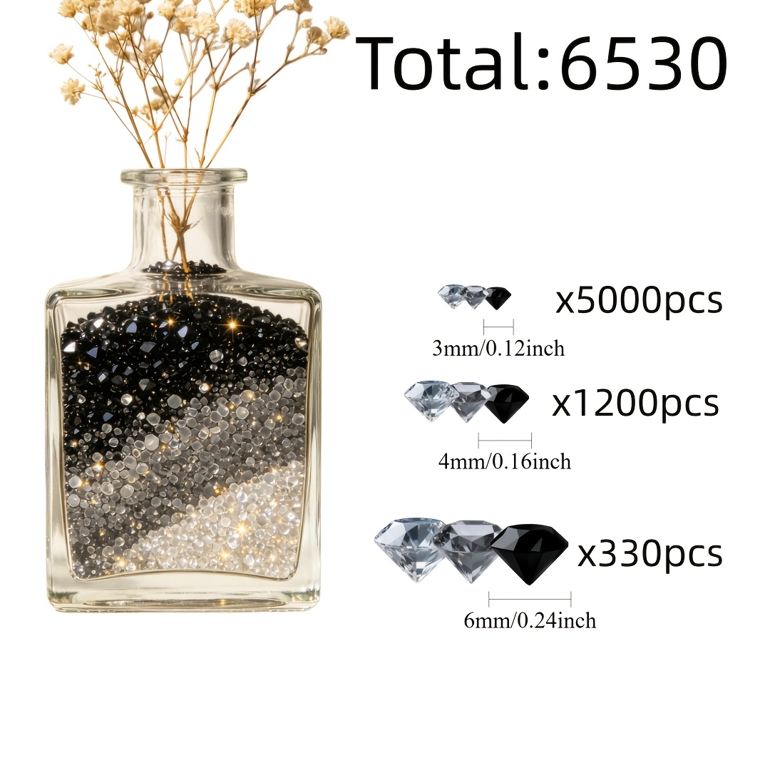 TEMU Conjunto de 6530 piezas de diamantes falsos para relleno de , adecuado para decoración del hogar, decoración central de mesa de comedor,