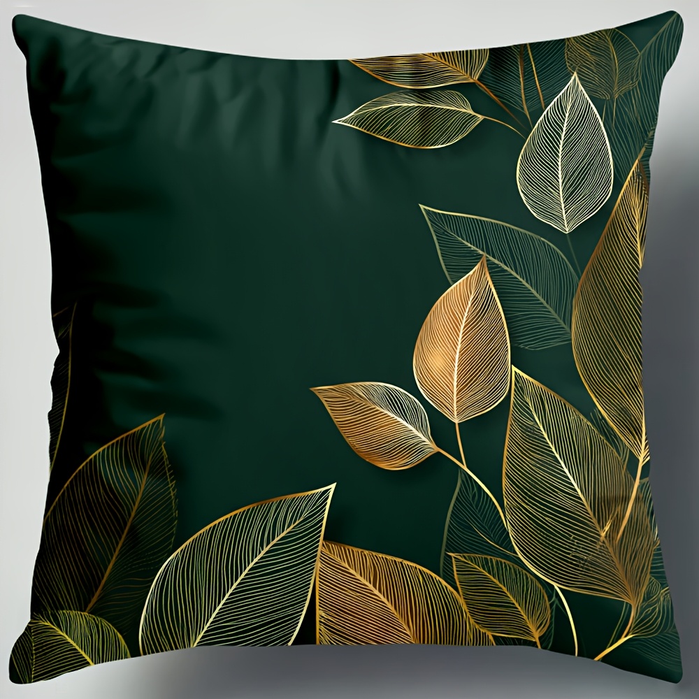 4pcs botanical emerald green   pillow covers large 18x18 inch luxury cushion covers with hidden zipper closure deep teal and golden   for living room bedroom sofa housewarming or   no fringe needed pillow covers for living room vintage style textured fabric bedroom accessories doublesided print   print decorative pillows   Product details 0