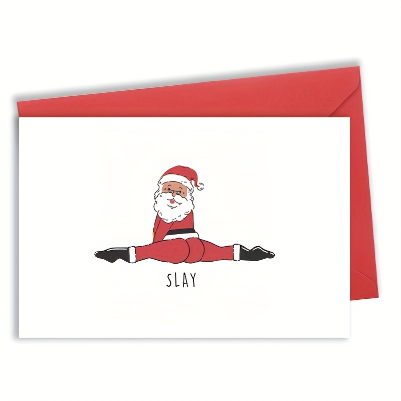 Image of Funny Christmas Card, Santa Doing The Splits "slay" Illustration, Humorous Holiday Greeting For , Family, Coworkers, Unique Office Gift, Christmas Gift