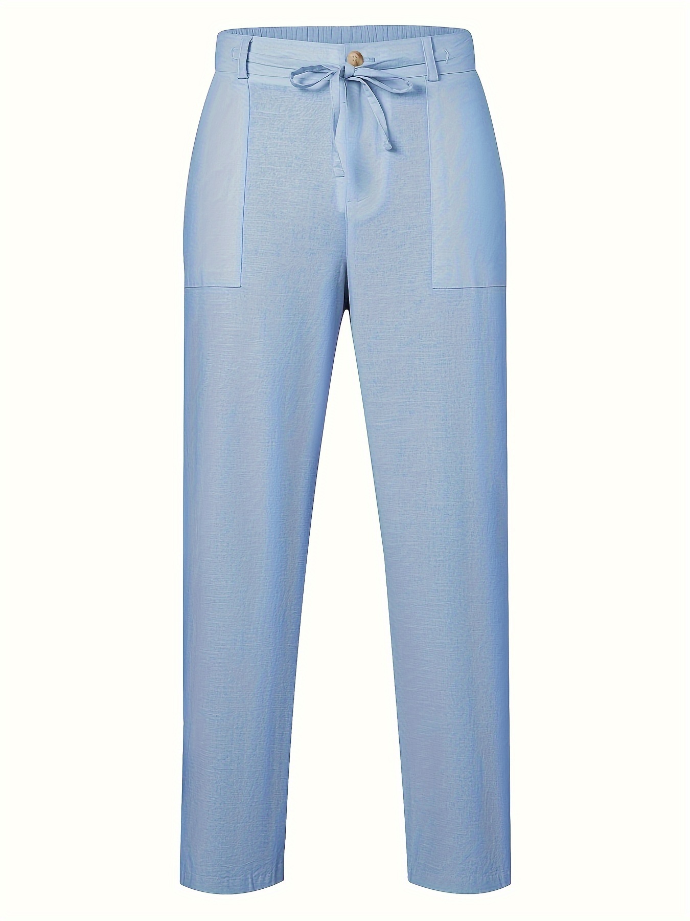Light Blue Baggy Fit Linen Cargo Pants