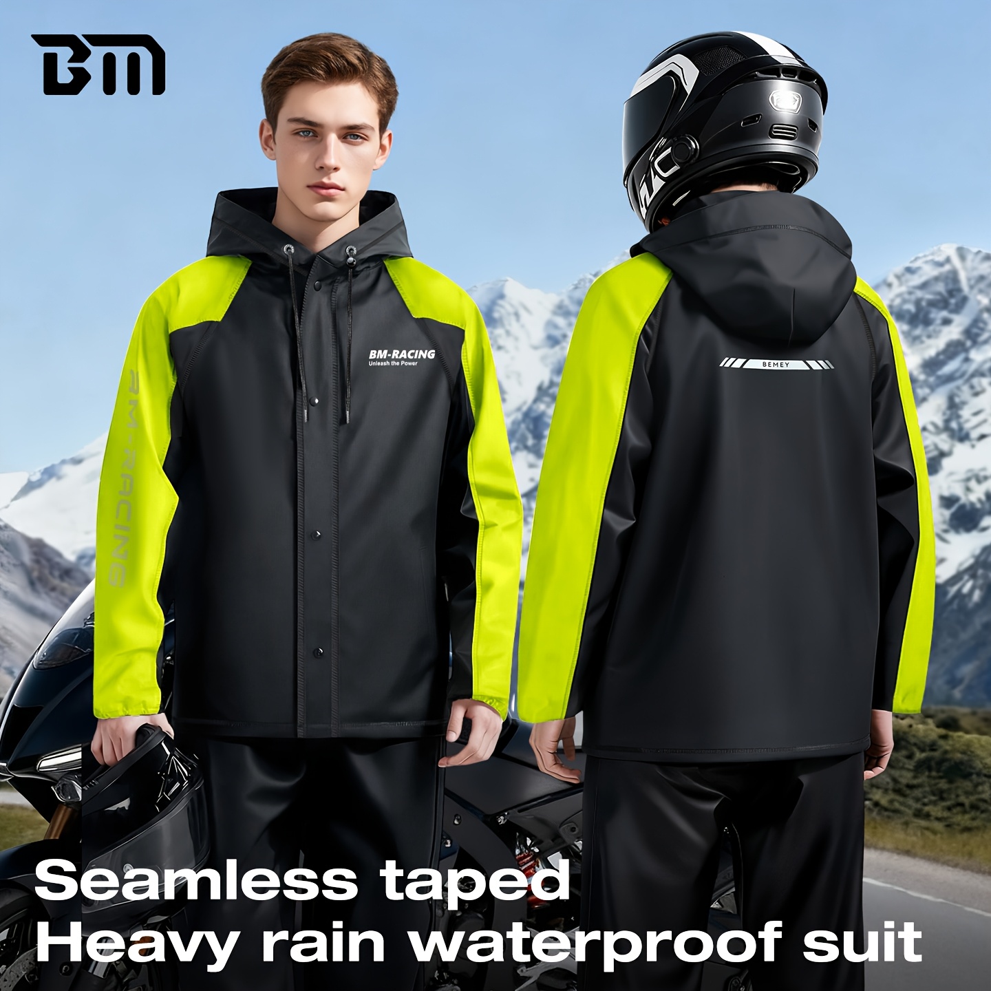   motorcycle rain suit for men single person full body   protection set adult separate outer wear designed for delivery   and motorcycle riding b063 black with fluorescent green accents