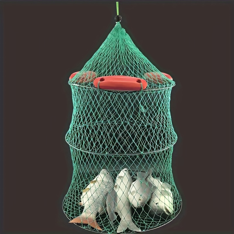 Vintage Metal wire Collapsible Fish Net with Float Live Bait Basket