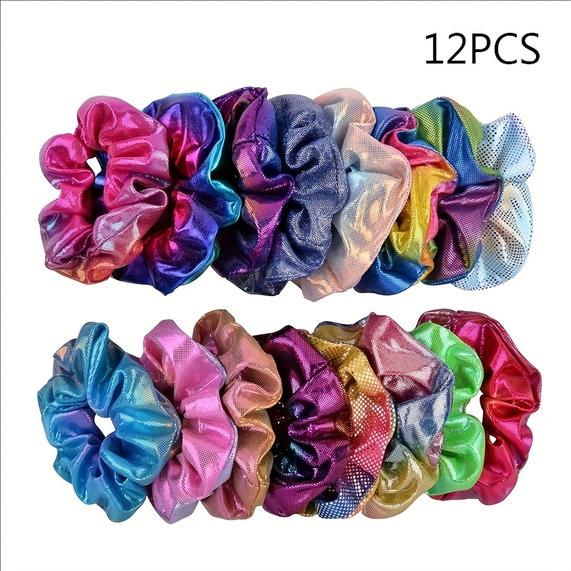 E-shop 12er-Pack schillernde farbige Haargummis im französischen Vintage-Stil, Influencer-Haarbänder im französischen Stil, Gummielastik für Haare,