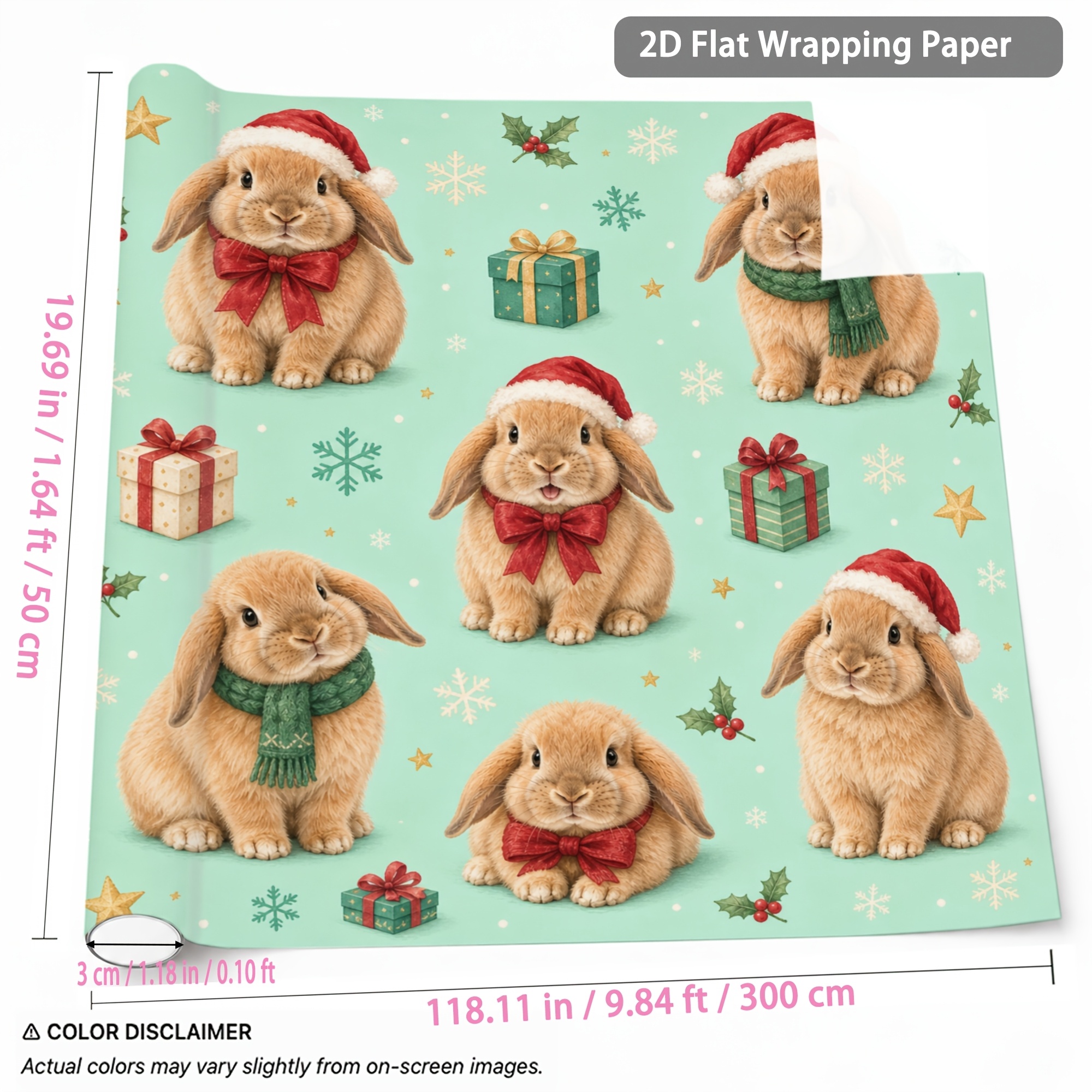 TEMU 1 Rouleau de de Noël avec Chapeau de Père Noël Motif 1.64Ft X 9.84Ft Papier d'Emballage Cadeau pour Emballage Cadeau Fête Nouvel An Anniversaire