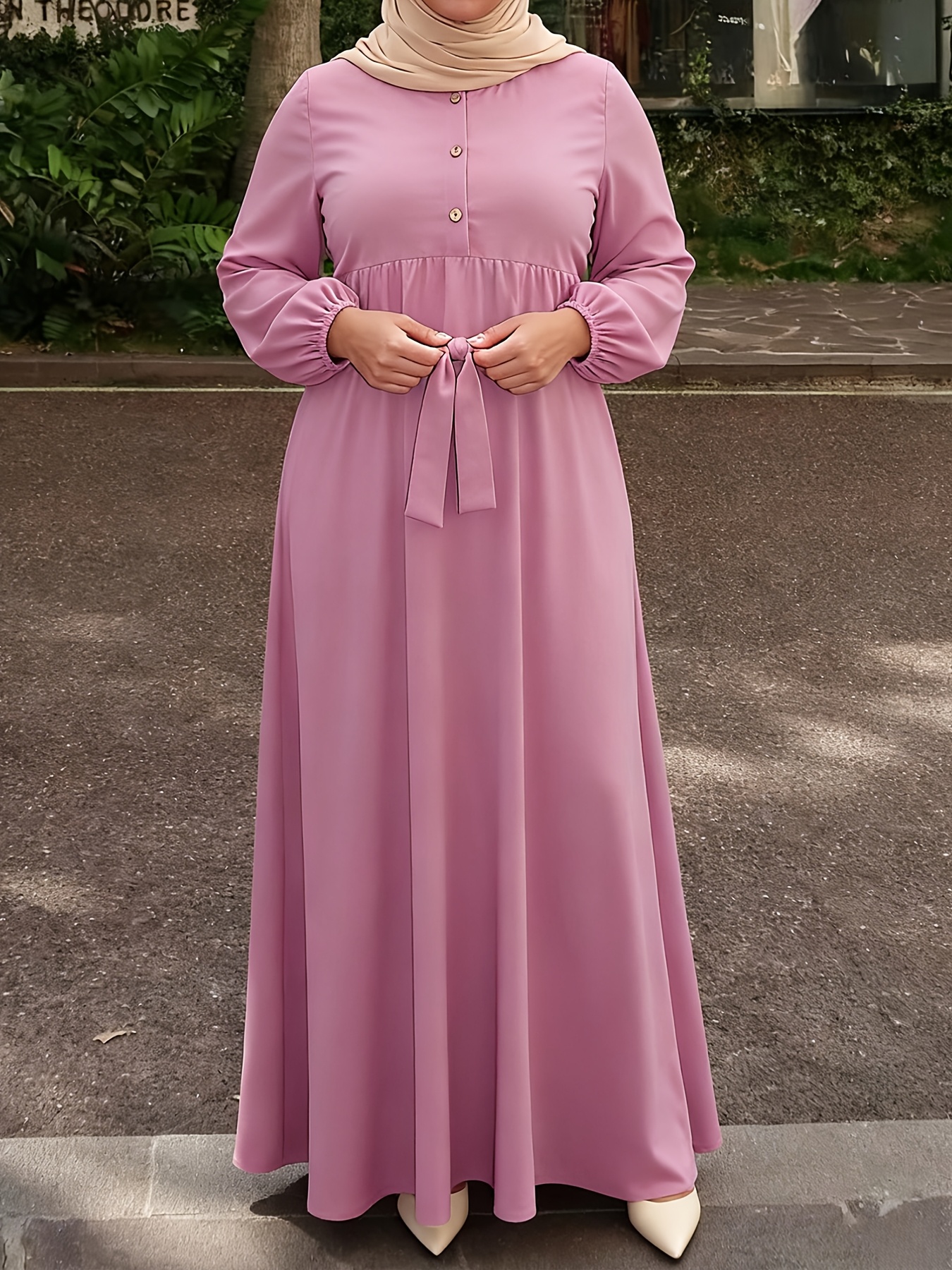 A New Solid Color Abaya Dress Muslim Women's Ramadan Featuring