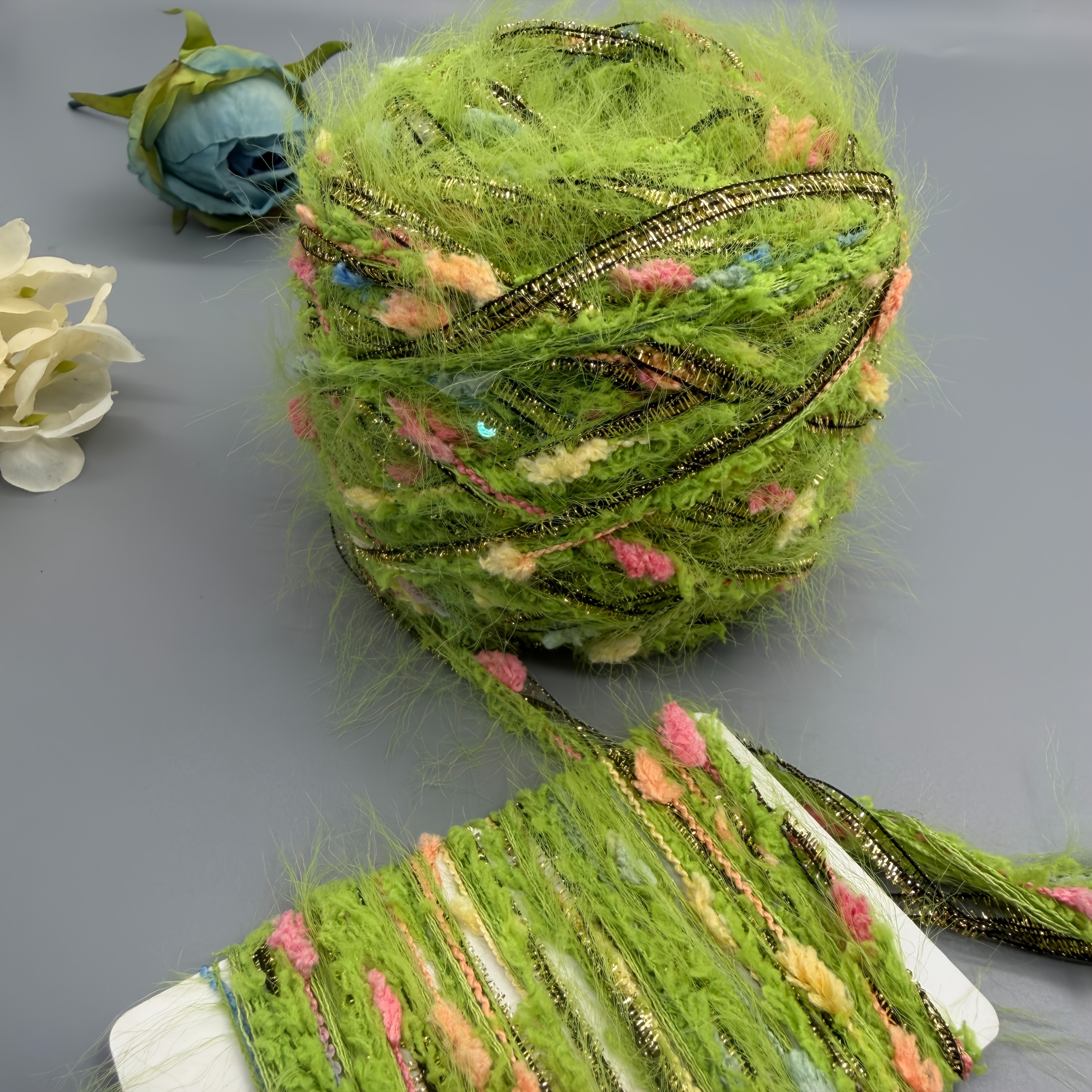 TEMU [] Waldgrüner Feder Punkt Handgemischter Faden Häkeltasche Haarspange Spezialgarn