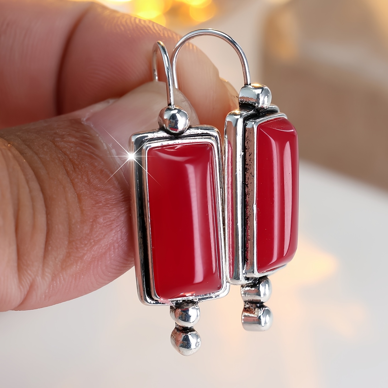 Women's Elegant Red Synthetic Zirconia Stud Earrings, Light Luxury