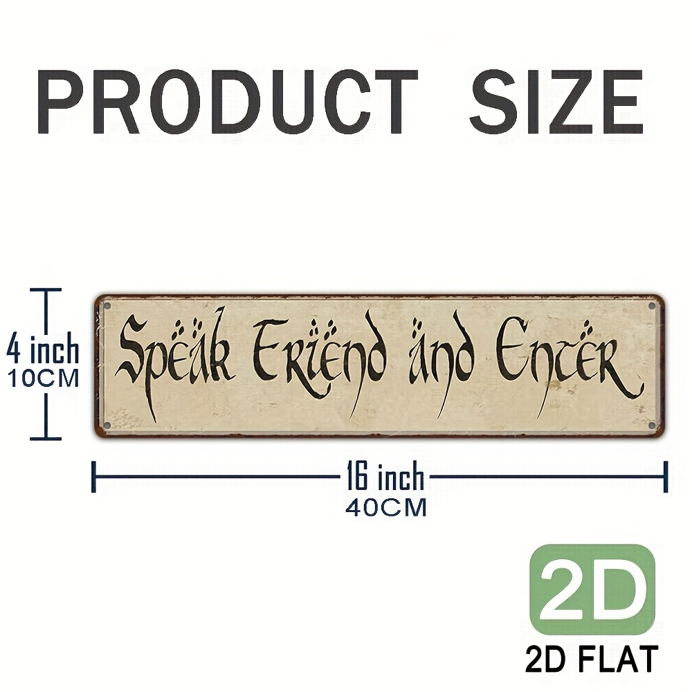 TEMU Vintage Metal Wall Sign "speak, Friend, And Enter" With Design - A Durable 10.16x40.64cm Decorative Art Piece For Indoor And Outdoor Use,