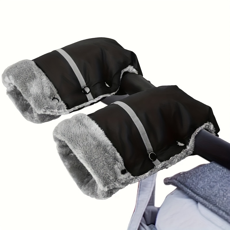 

1 Pair Of Cozy Winter Stroller Hand Muffs - Waterproof, Windproof, Fleece-lined Gloves With Reflective Safety Strips, Adjustable Strap , Stroller Accessories