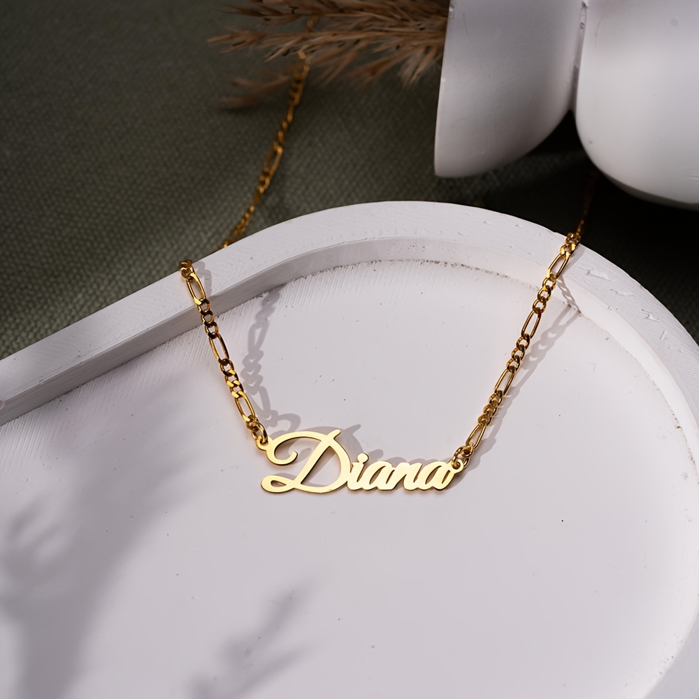 TEMU Collar de cadena Figaro exquisito con para mujer, personalizado, chapado en oro de 18K, en inglés personalizable, regalo para ella, regalo de ,