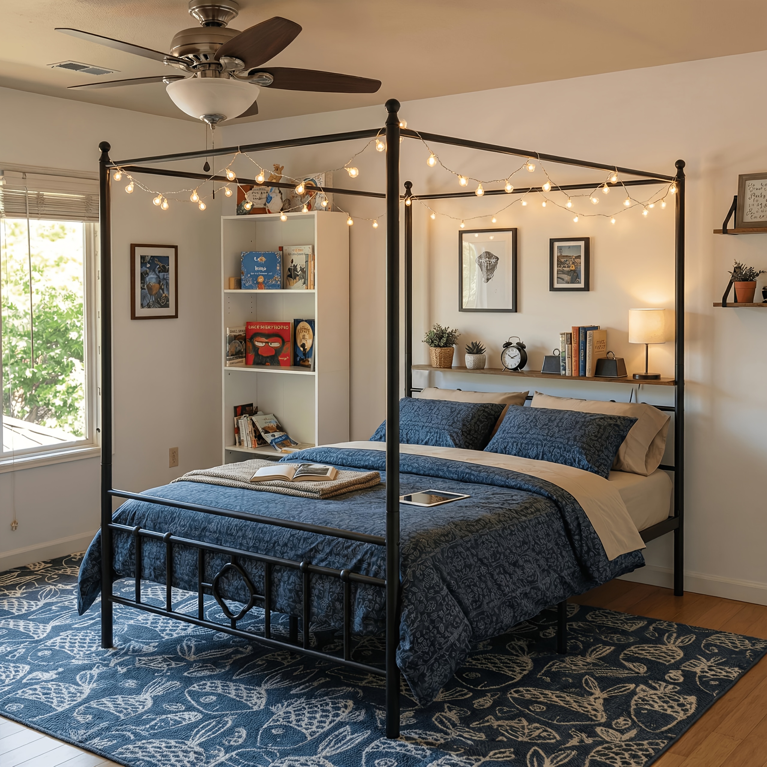 Queen/full/twin Size Bed Frame with Storage Headboard, Detachable MetalPlatform Bed with Under-Bed Storage, Sturdy Bed Frame with Shelves, No Box Spring Needed White/black